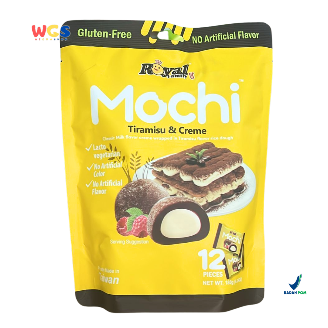Royal Family Mochi Tiramisu & Creme 12 pcs (180g) - Mochi Lacto Vegetarian Bebas Gluten & Pewarna