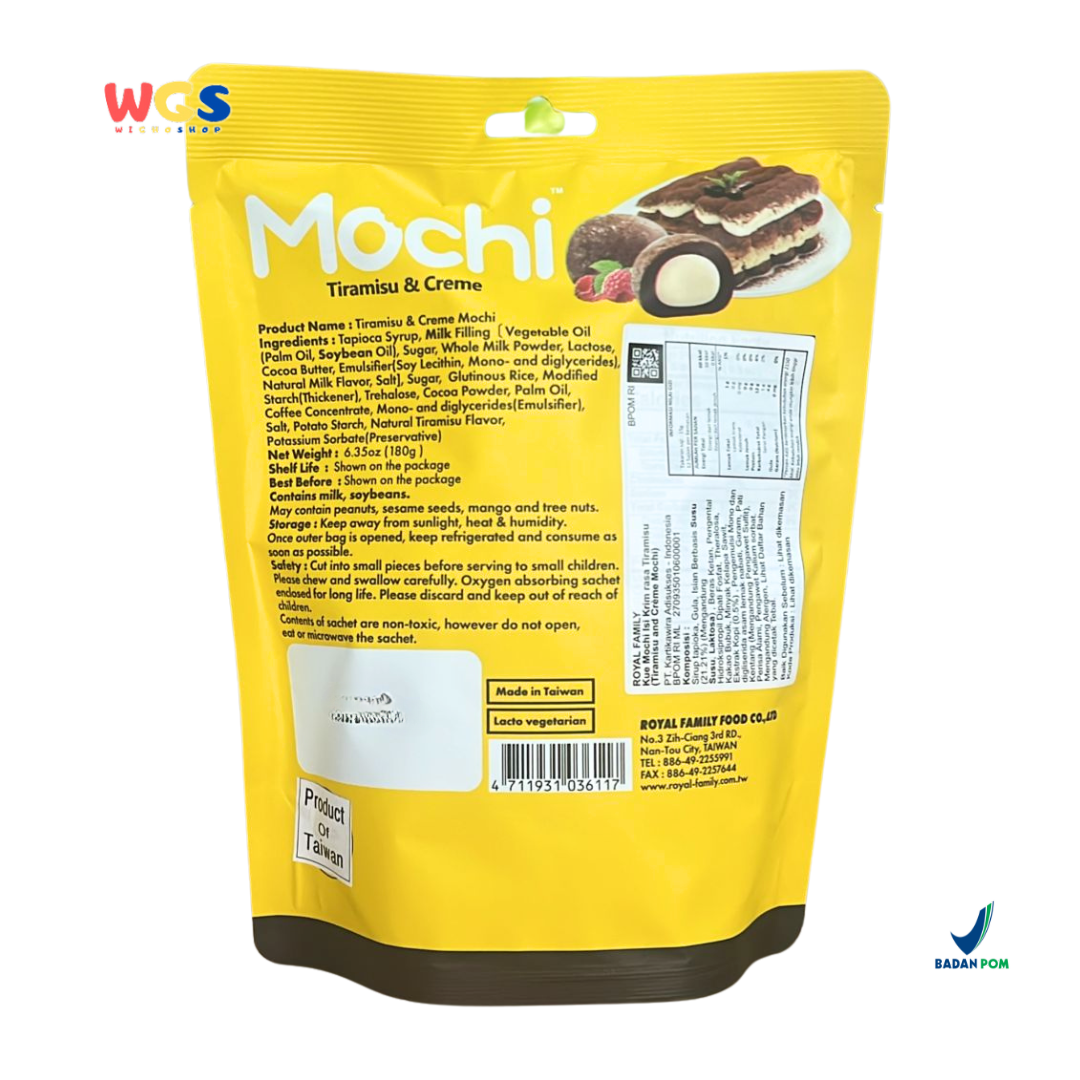 Royal Family Mochi Tiramisu & Creme 12 pcs (180g) - Mochi Lacto Vegetarian Bebas Gluten & Pewarna