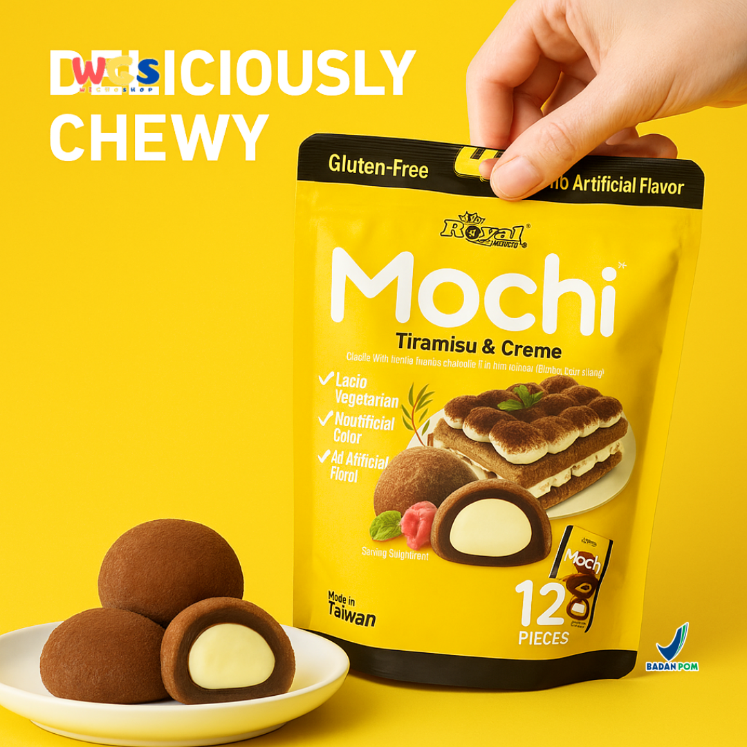 Royal Family Mochi Tiramisu & Creme 12 pcs (180g) - Mochi Lacto Vegetarian Bebas Gluten & Pewarna