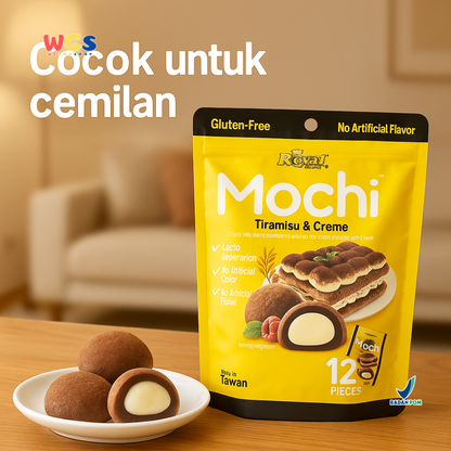 Royal Family Mochi Tiramisu & Creme 12 pcs (180g) - Mochi Lacto Vegetarian Bebas Gluten & Pewarna