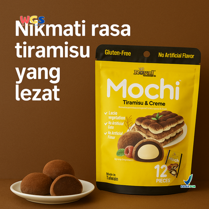 Royal Family Mochi Tiramisu & Creme 12 pcs (180g) - Mochi Lacto Vegetarian Bebas Gluten & Pewarna