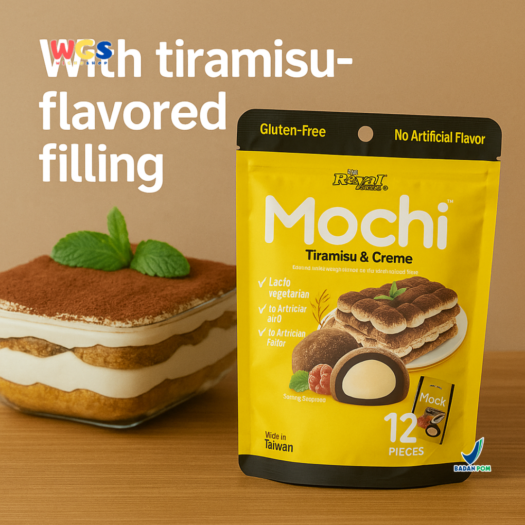 Royal Family Mochi Tiramisu & Creme 12 pcs (180g) - Mochi Lacto Vegetarian Bebas Gluten & Pewarna