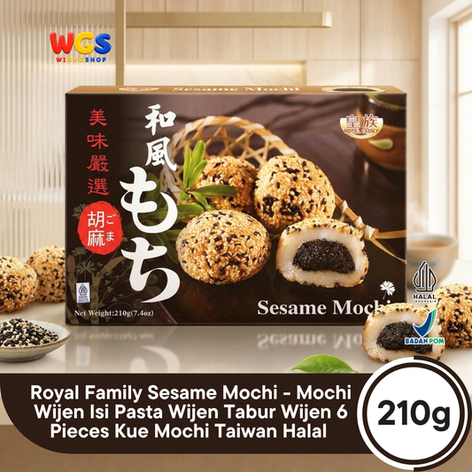 Royal Family Sesame Mochi 210g - Mochi Wijen Isi Pasta Wijen Tabur Wijen 6 Pieces Kue Mochi Taiwan Halal