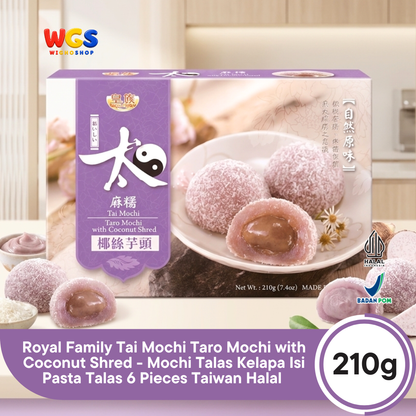 Royal Family Tai Mochi Taro Mochi with Coconut Shred 210g - Mochi Talas Kelapa Isi Pasta Talas 6 Pieces Taiwan Halal