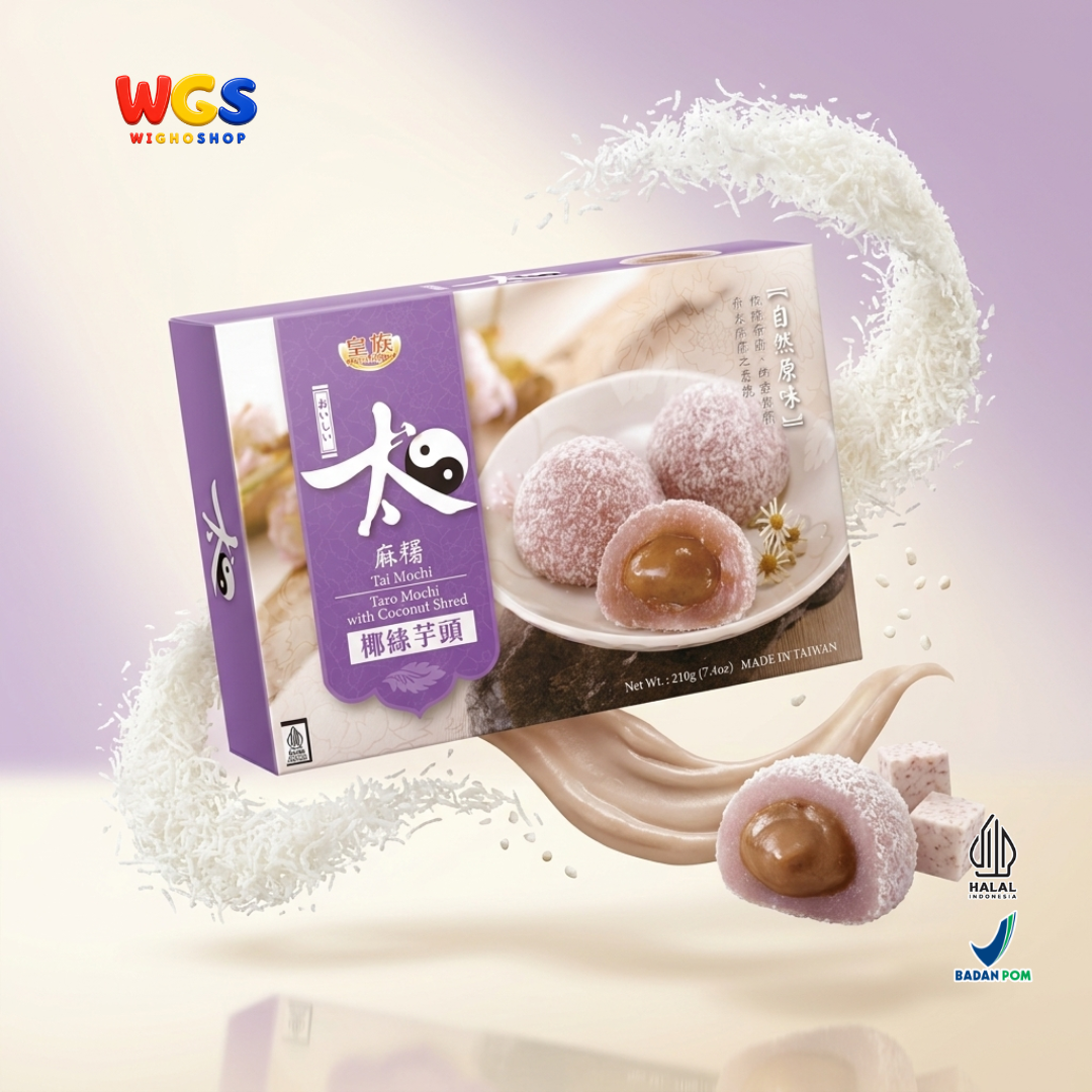Royal Family Tai Mochi Taro Mochi with Coconut Shred 210g - Mochi Talas Kelapa Isi Pasta Talas 6 Pieces Taiwan Halal