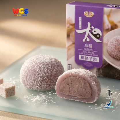 Royal Family Tai Mochi Taro Mochi with Coconut Shred 210g - Mochi Talas Kelapa Isi Pasta Talas 6 Pieces Taiwan Halal