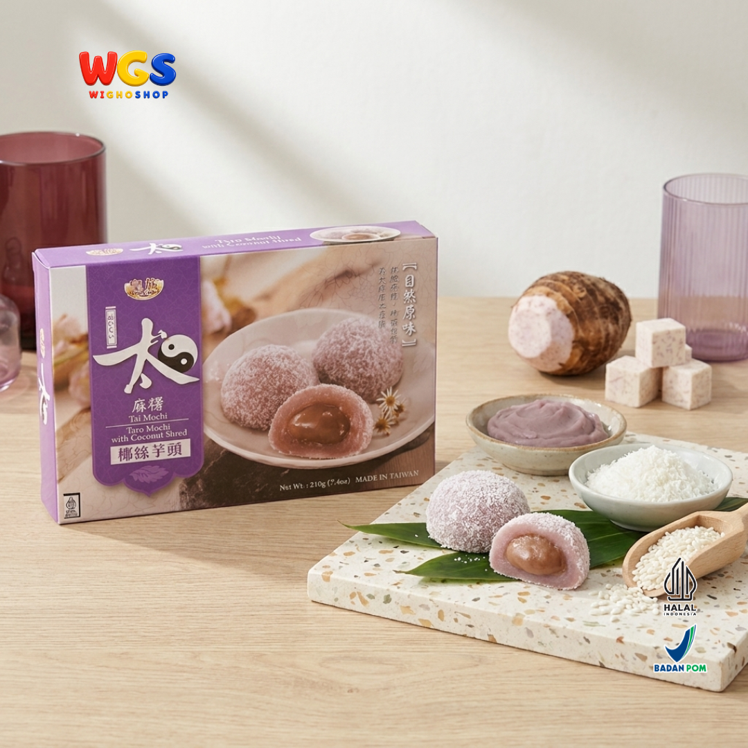 Royal Family Tai Mochi Taro Mochi with Coconut Shred 210g - Mochi Talas Kelapa Isi Pasta Talas 6 Pieces Taiwan Halal