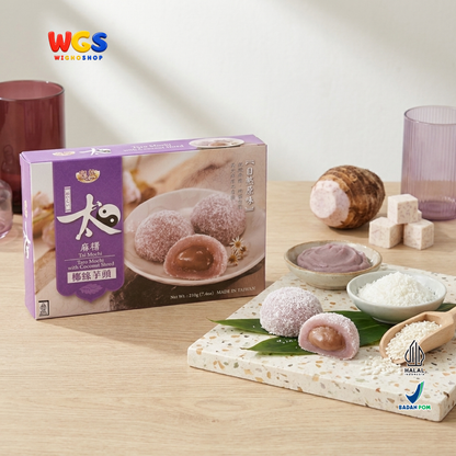 Royal Family Tai Mochi Taro Mochi with Coconut Shred 210g - Mochi Talas Kelapa Isi Pasta Talas 6 Pieces Taiwan Halal