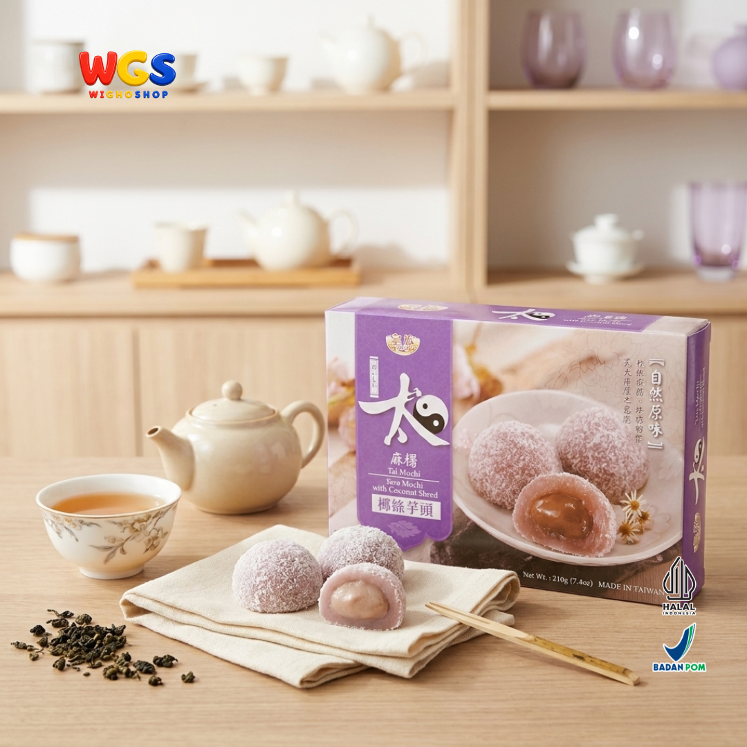 Royal Family Tai Mochi Taro Mochi with Coconut Shred 210g - Mochi Talas Kelapa Isi Pasta Talas 6 Pieces Taiwan Halal