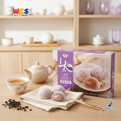 Royal Family Tai Mochi Taro Mochi with Coconut Shred 210g - Mochi Talas Kelapa Isi Pasta Talas 6 Pieces Taiwan Halal