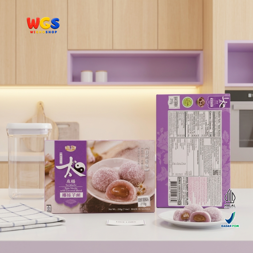 Royal Family Tai Mochi Taro Mochi with Coconut Shred 210g - Mochi Talas Kelapa Isi Pasta Talas 6 Pieces Taiwan Halal