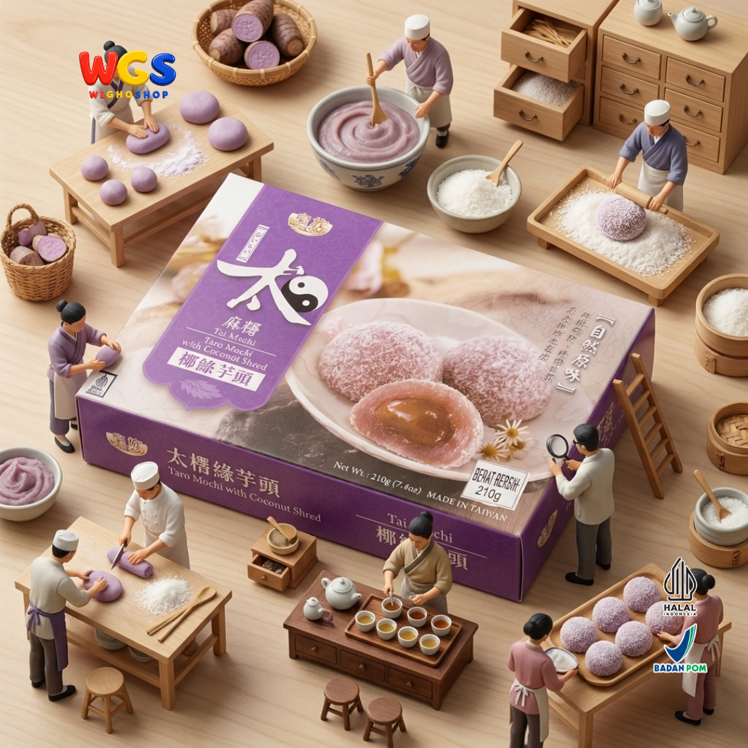 Royal Family Tai Mochi Taro Mochi with Coconut Shred 210g - Mochi Talas Kelapa Isi Pasta Talas 6 Pieces Taiwan Halal