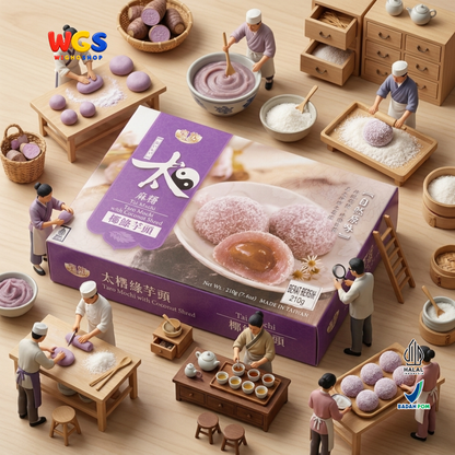 Royal Family Tai Mochi Taro Mochi with Coconut Shred 210g - Mochi Talas Kelapa Isi Pasta Talas 6 Pieces Taiwan Halal