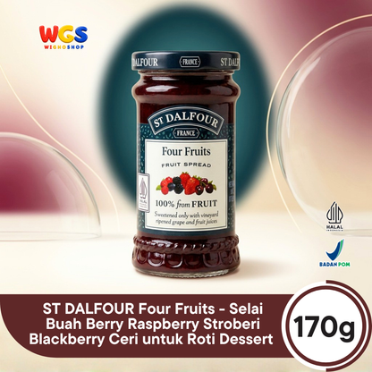 St Dalfour Four Fruits Fruit Spread 170g - Selai Aneka Buah Beri Raspberry Strawberry Blackberry Ceri Hitam