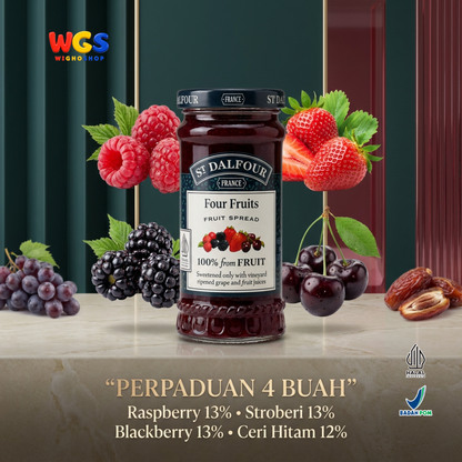 St Dalfour Four Fruits Fruit Spread 170g - Selai Aneka Buah Beri Raspberry Strawberry Blackberry Ceri Hitam