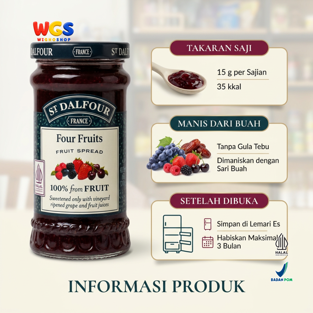 St Dalfour Four Fruits Fruit Spread 170g - Selai Aneka Buah Beri Raspberry Strawberry Blackberry Ceri Hitam