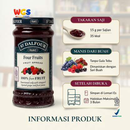St Dalfour Four Fruits Fruit Spread 170g - Selai Aneka Buah Beri Raspberry Strawberry Blackberry Ceri Hitam