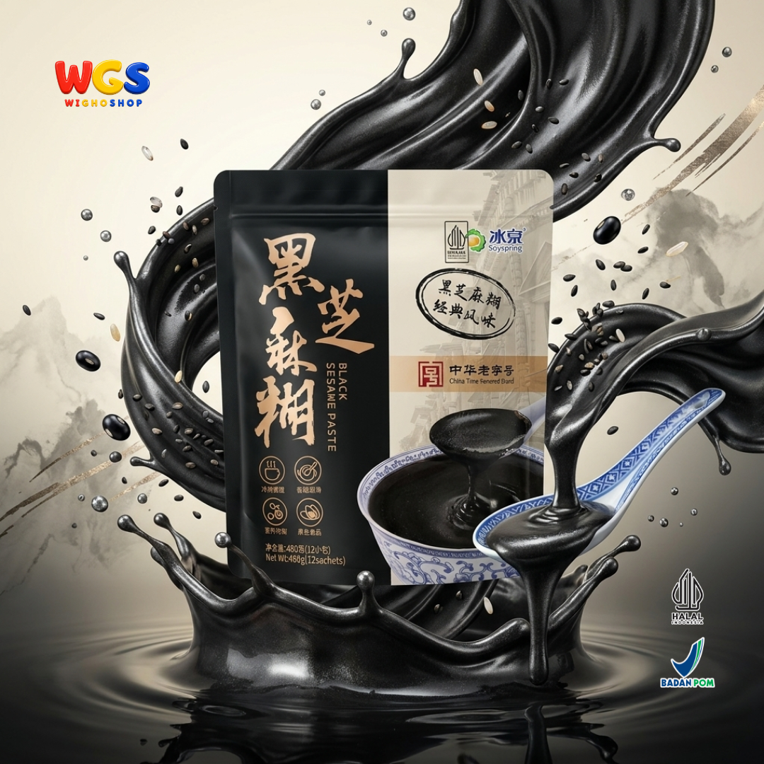 Soyspring Black Sesame Paste 480g 12 Sachet - Bubur Wijen Hitam Instan Minuman Sarapan Halal Seduh Praktis