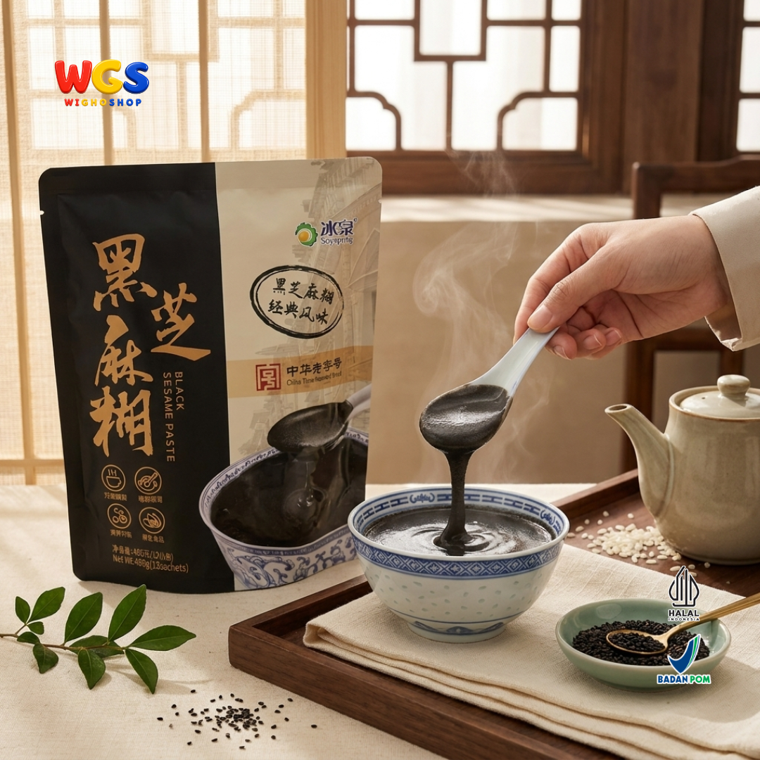 Soyspring Black Sesame Paste 480g 12 Sachet - Bubur Wijen Hitam Instan Minuman Sarapan Halal Seduh Praktis