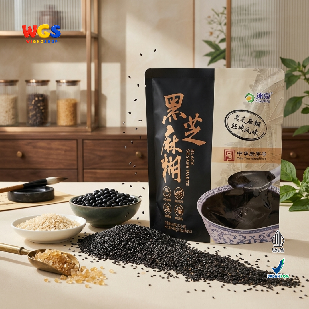 Soyspring Black Sesame Paste 480g 12 Sachet - Bubur Wijen Hitam Instan Minuman Sarapan Halal Seduh Praktis
