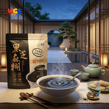 Soyspring Black Sesame Paste 480g 12 Sachet - Bubur Wijen Hitam Instan Minuman Sarapan Halal Seduh Praktis