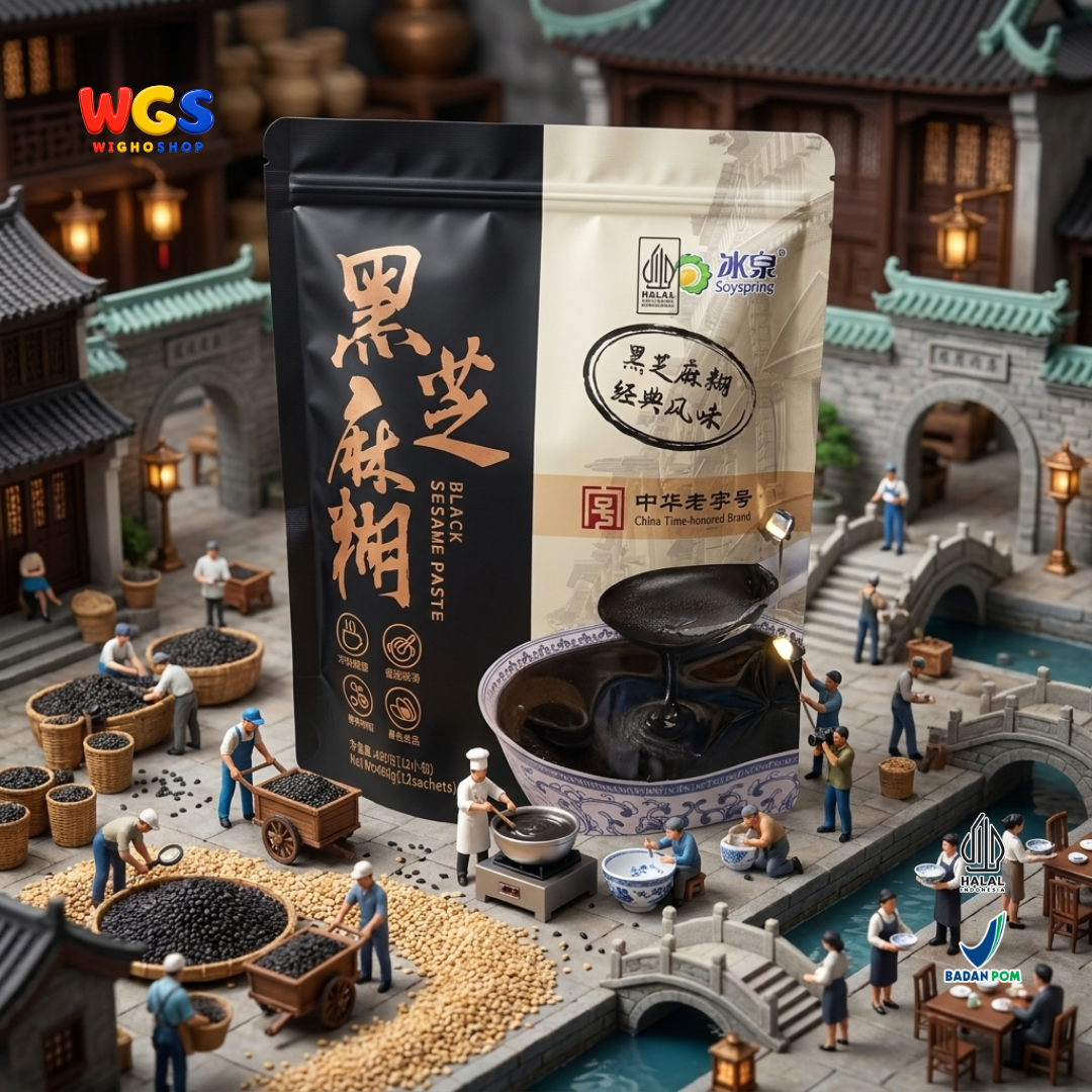 Soyspring Black Sesame Paste 480g 12 Sachet - Bubur Wijen Hitam Instan Minuman Sarapan Halal Seduh Praktis