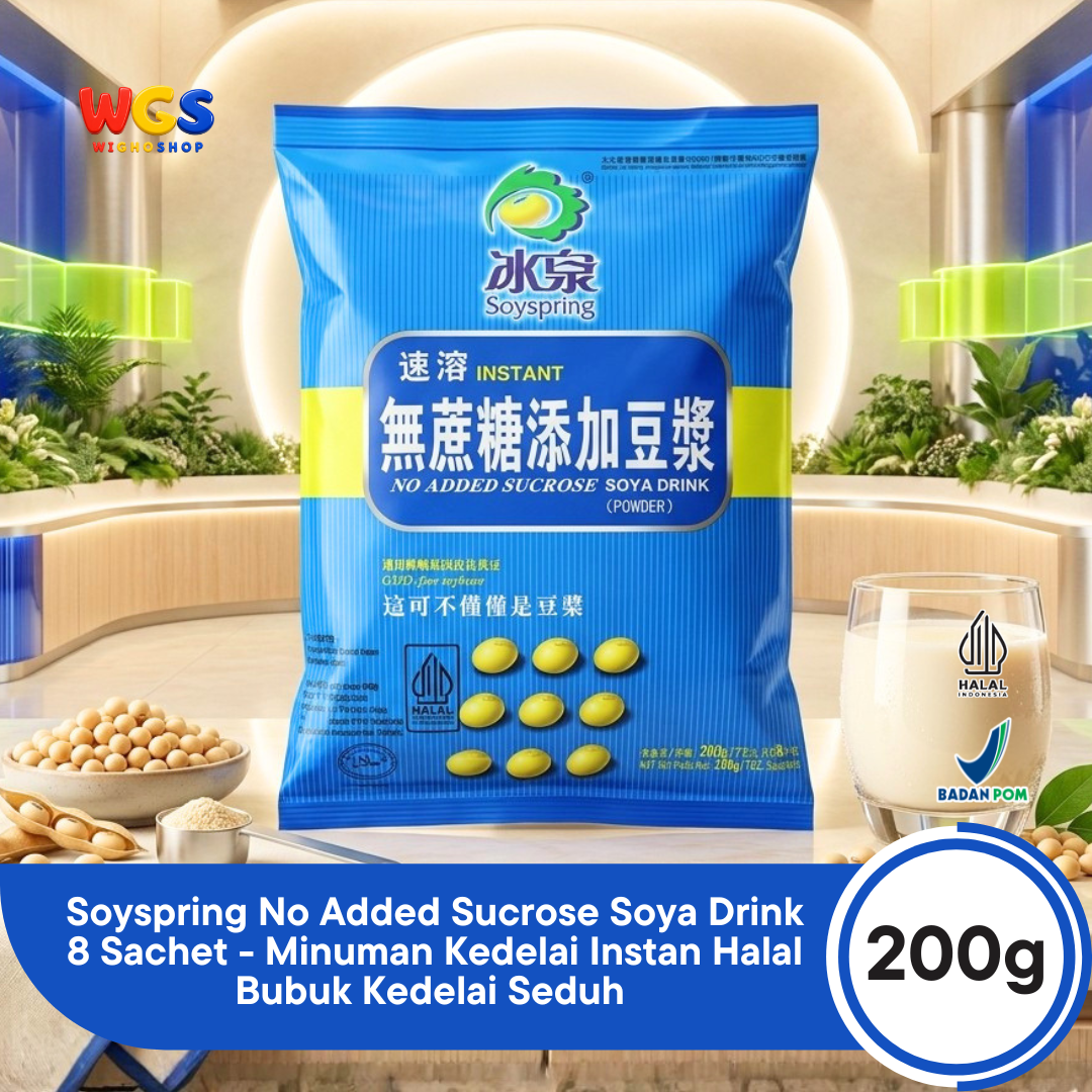 Soyspring No Added Sucrose Soya Drink 200g 8 Sachet - Minuman Kedelai Instan Halal Bubuk Kedelai Seduh