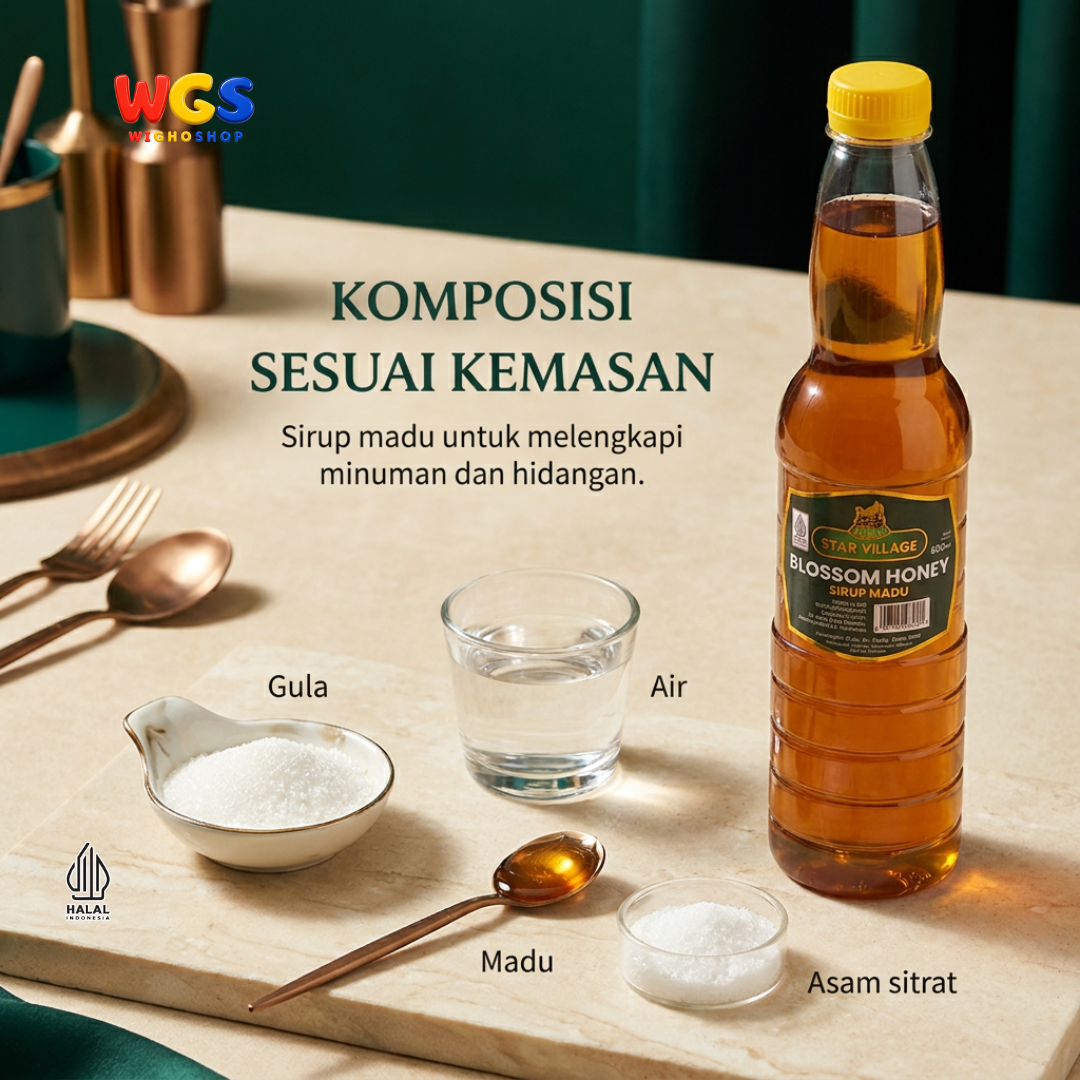 Star Village Blossom Honey Syrup 600ml - Sirup Madu untuk Minuman, Teh Lemon dan Topping Dessert