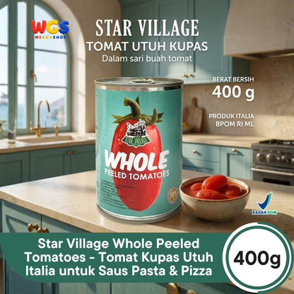 Star Village Whole Peeled Tomatoes 400g - Tomat Kupas Utuh Italia untuk Saus Pasta & Pizza