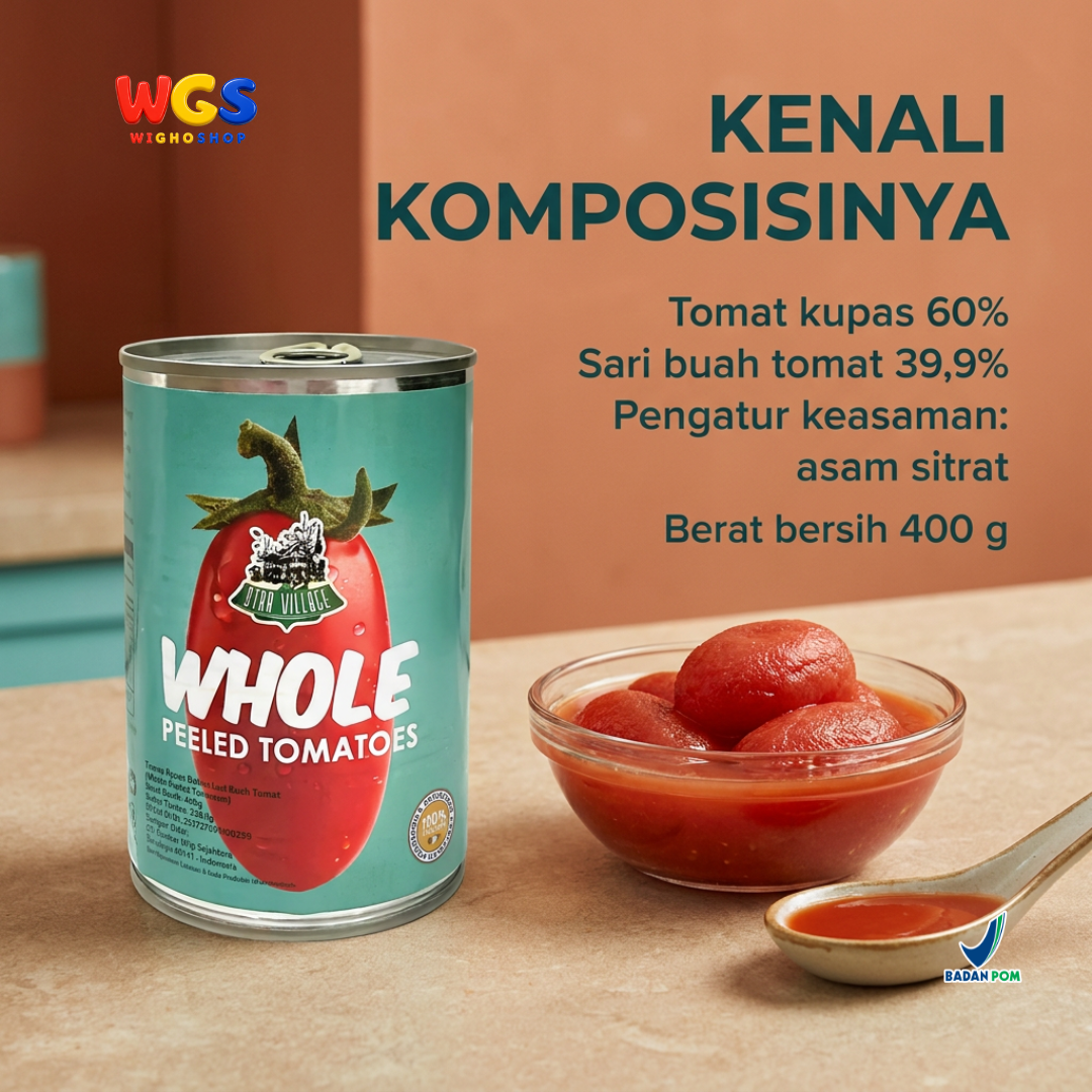 Star Village Whole Peeled Tomatoes 400g - Tomat Kupas Utuh Italia untuk Saus Pasta & Pizza