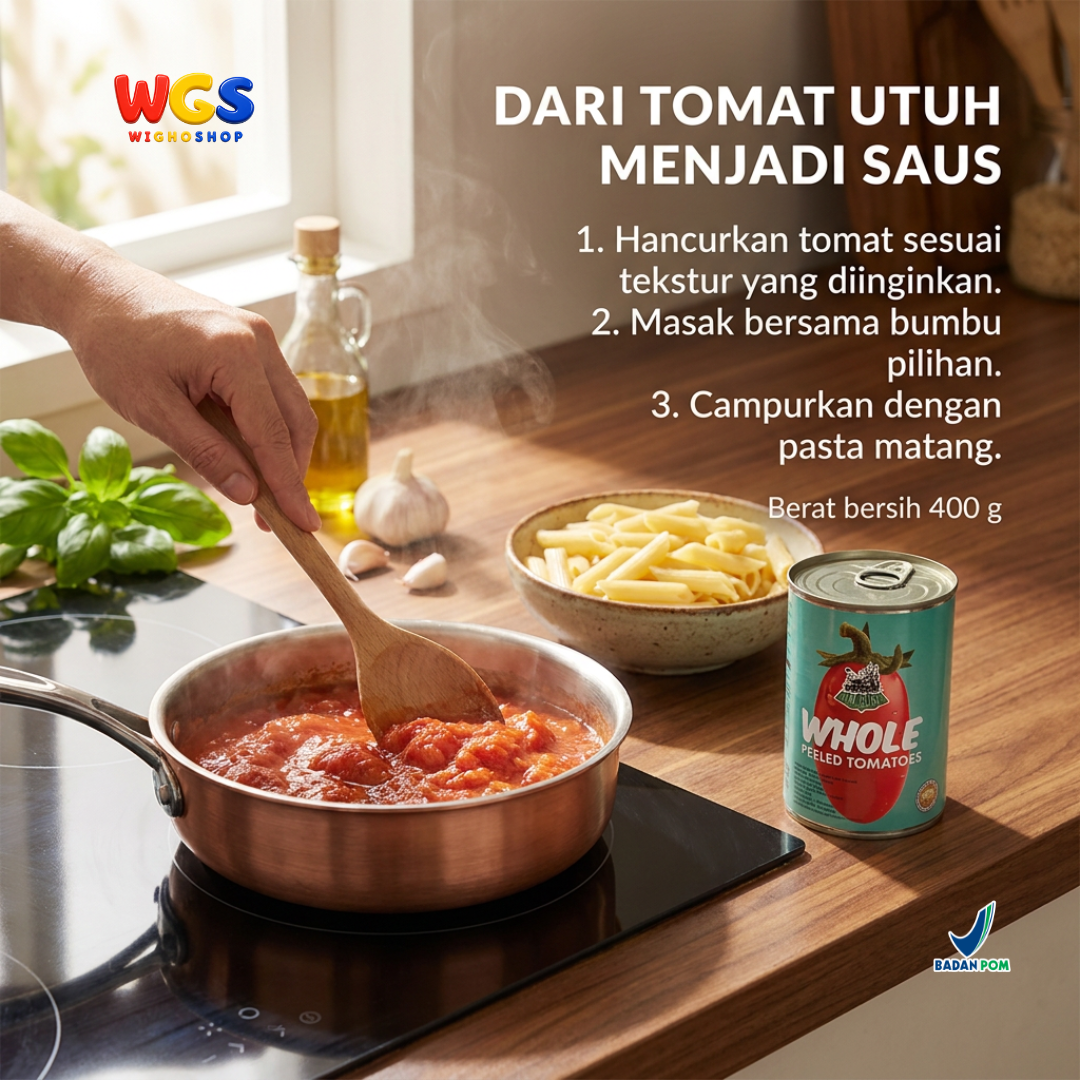 Star Village Whole Peeled Tomatoes 400g - Tomat Kupas Utuh Italia untuk Saus Pasta & Pizza