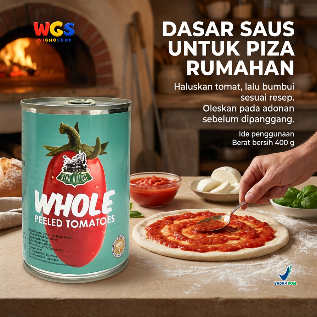 Star Village Whole Peeled Tomatoes 400g - Tomat Kupas Utuh Italia untuk Saus Pasta & Pizza
