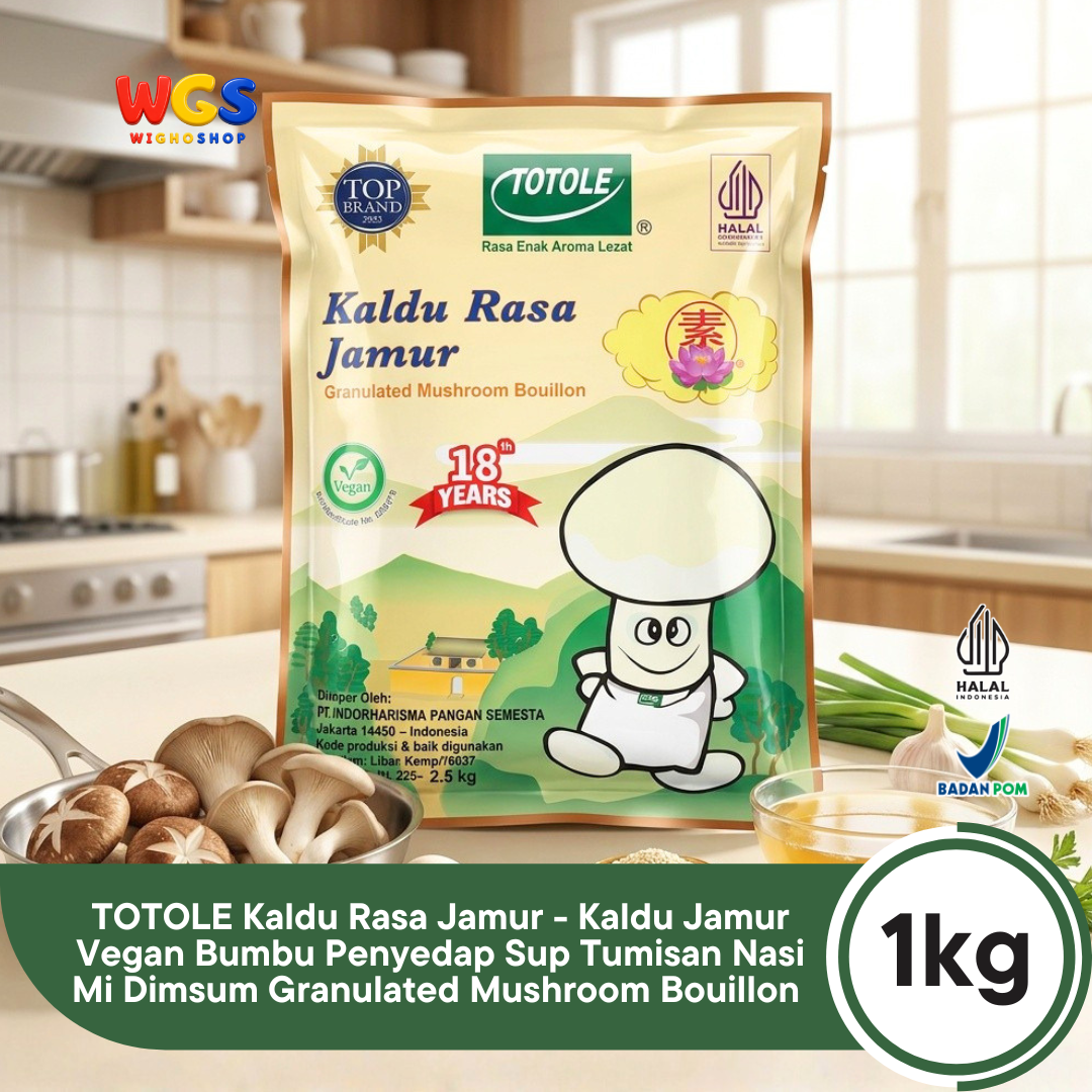TOTOLE Kaldu Rasa Jamur 1kg - Kaldu Jamur Vegan Bumbu Penyedap Sup Tumisan Nasi Mi Dimsum Granulated Mushroom Bouillon