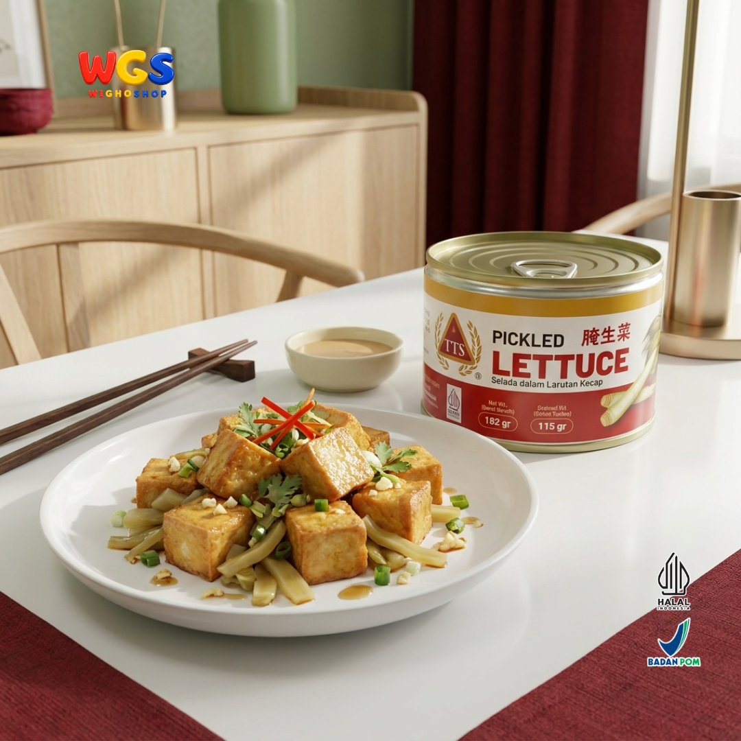TTS Selada dalam Larutan Kecap 182g - Pickled Lettuce Selada Awetan Kaleng Lauk Bubur Nasi Tumisan Masakan Asia