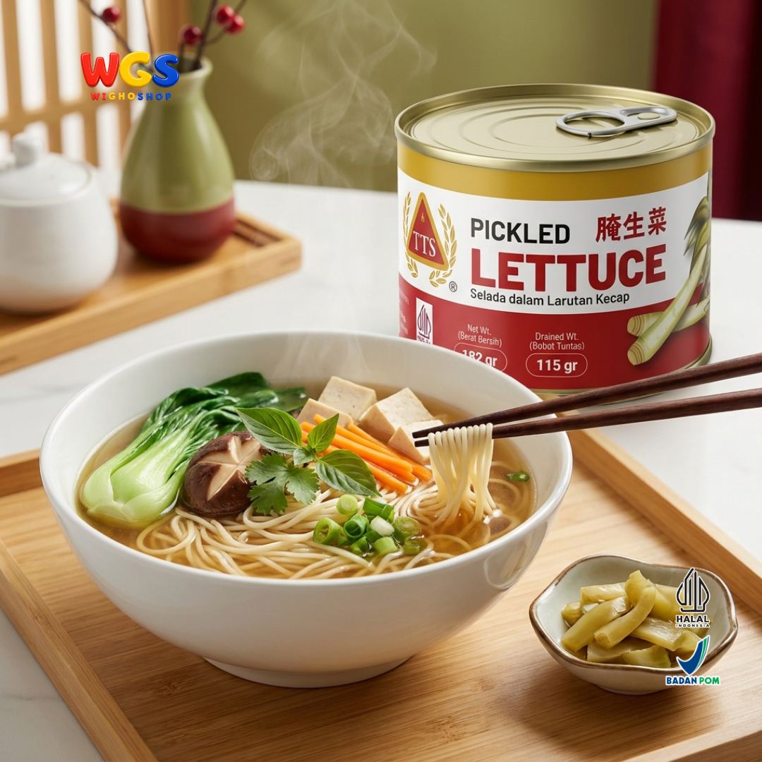 TTS Selada dalam Larutan Kecap 182g - Pickled Lettuce Selada Awetan Kaleng Lauk Bubur Nasi Tumisan Masakan Asia