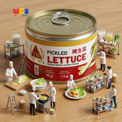 TTS Selada dalam Larutan Kecap 182g - Pickled Lettuce Selada Awetan Kaleng Lauk Bubur Nasi Tumisan Masakan Asia