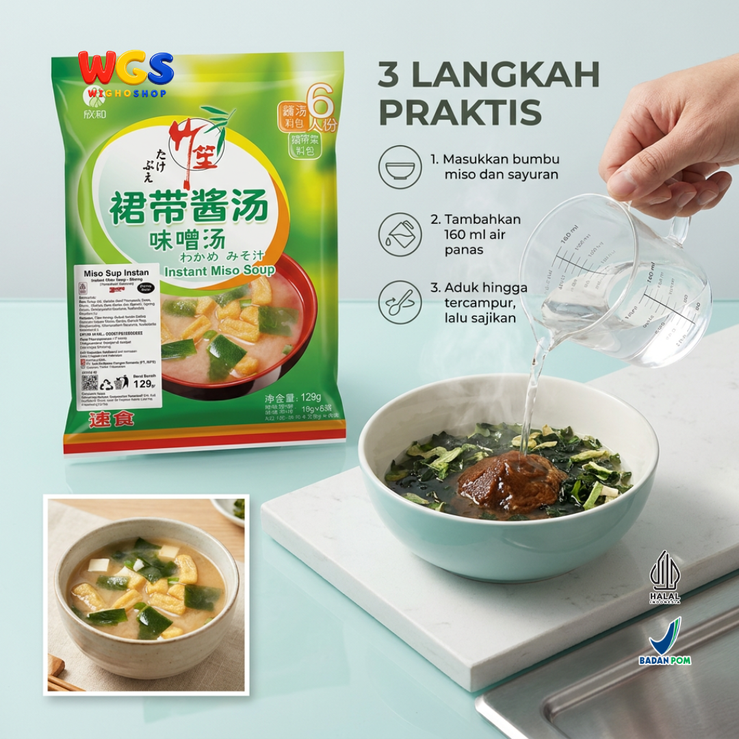 Takebue Miso Soup Instan Strong Wakame 129g Isi 6 Sajian - Sup Miso ala Jepang Aroma Kuat