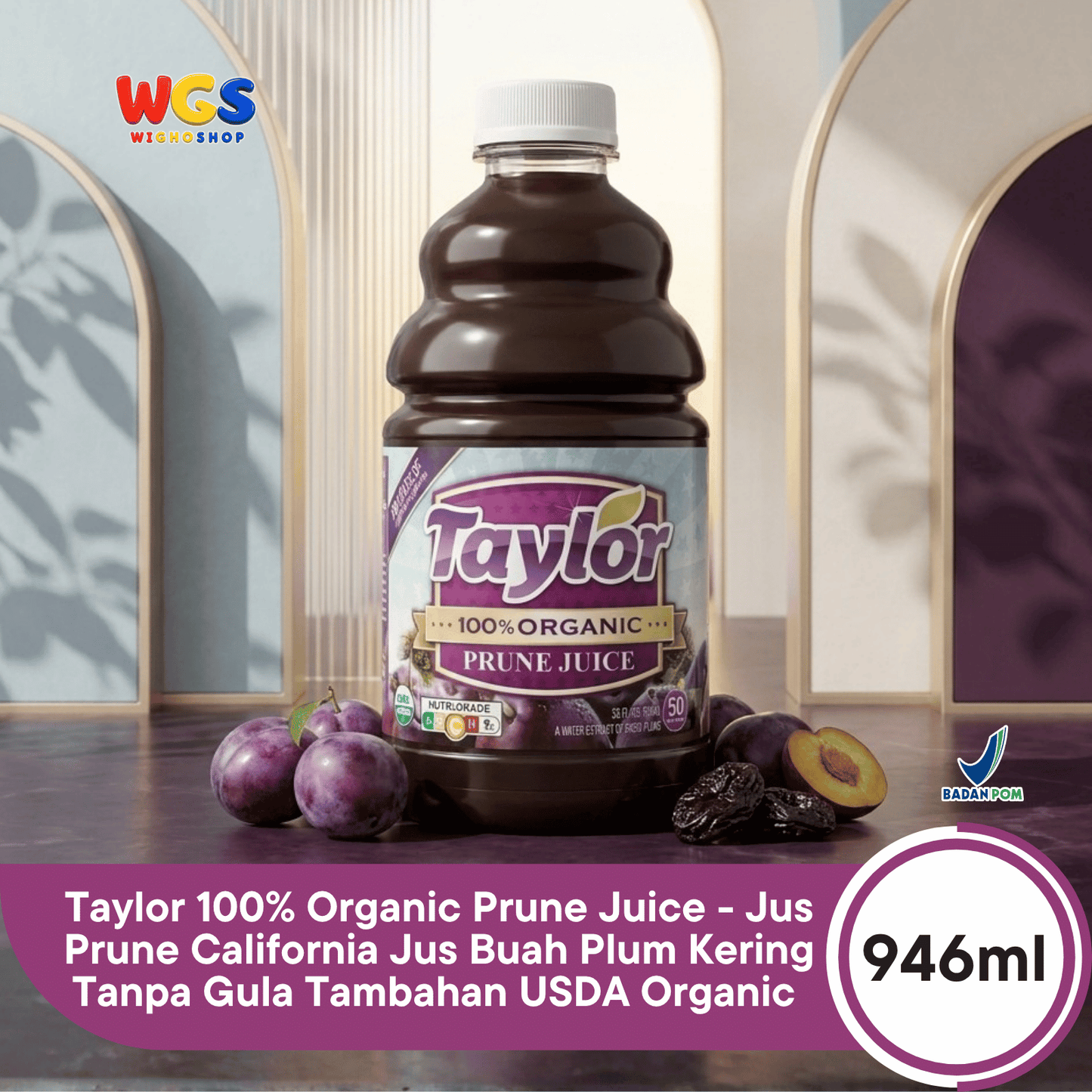 Taylor 100% Organic Prune Juice 946ml - Jus Prune California Jus Buah Plum Kering Tanpa Gula Tambahan USDA Organic