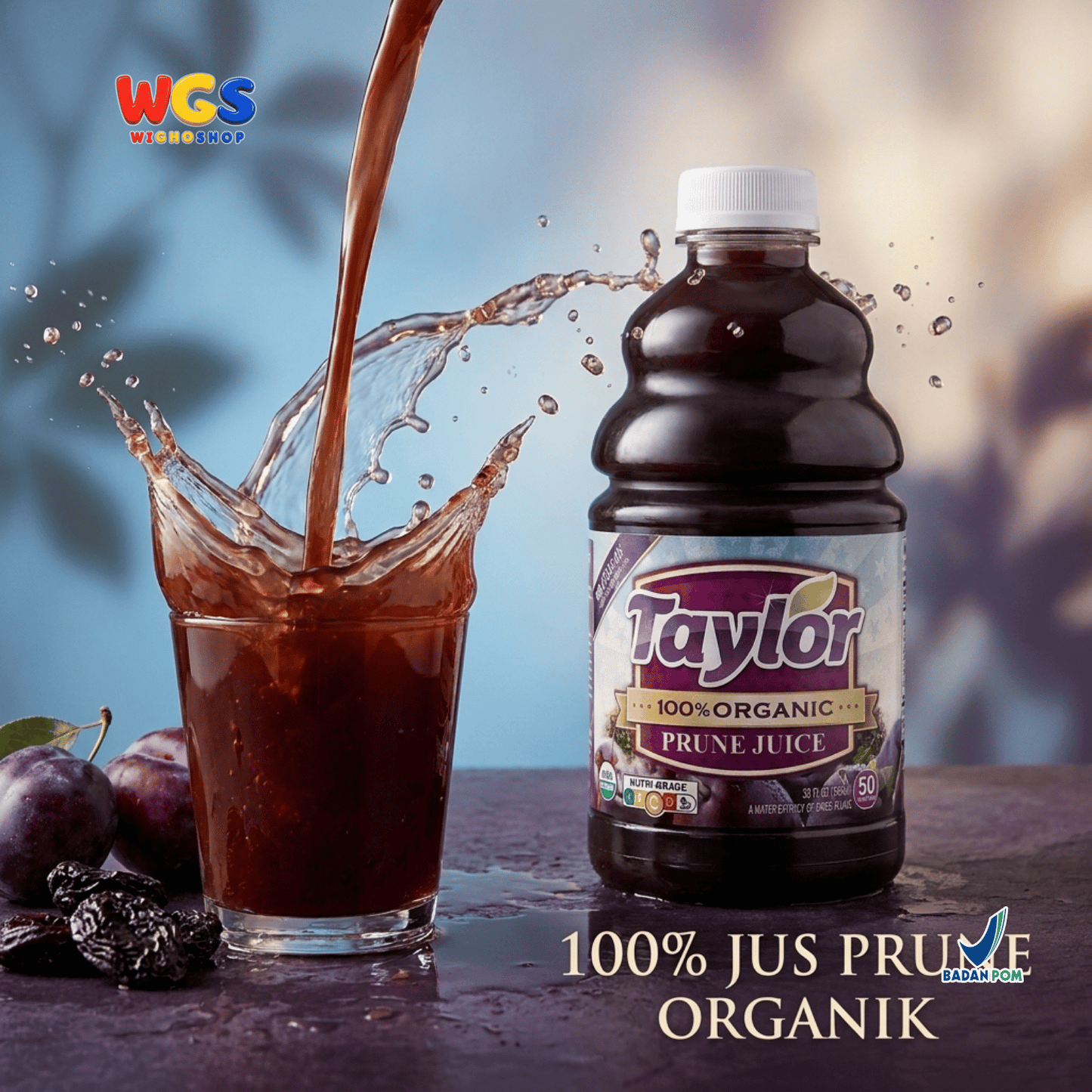 Taylor 100% Organic Prune Juice 946ml - Jus Prune California Jus Buah Plum Kering Tanpa Gula Tambahan USDA Organic