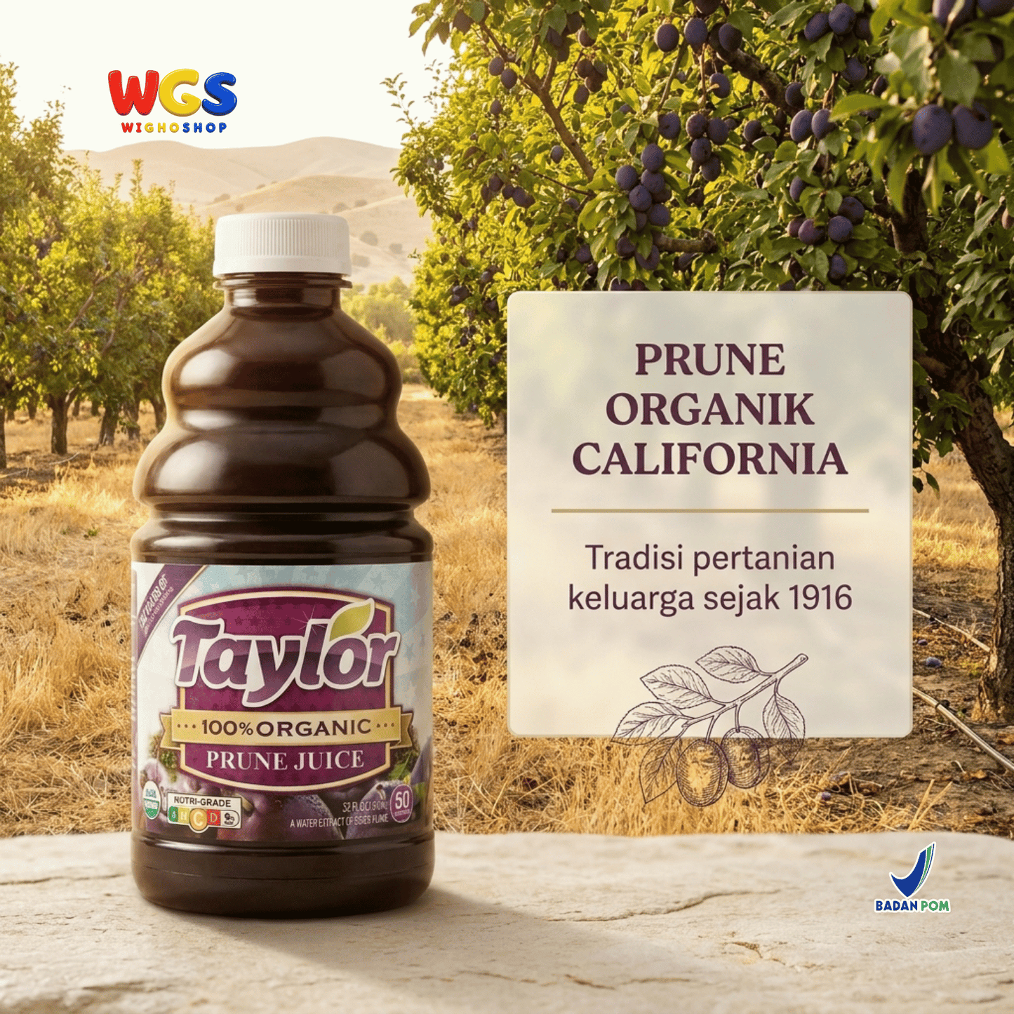 Taylor 100% Organic Prune Juice 946ml - Jus Prune California Jus Buah Plum Kering Tanpa Gula Tambahan USDA Organic