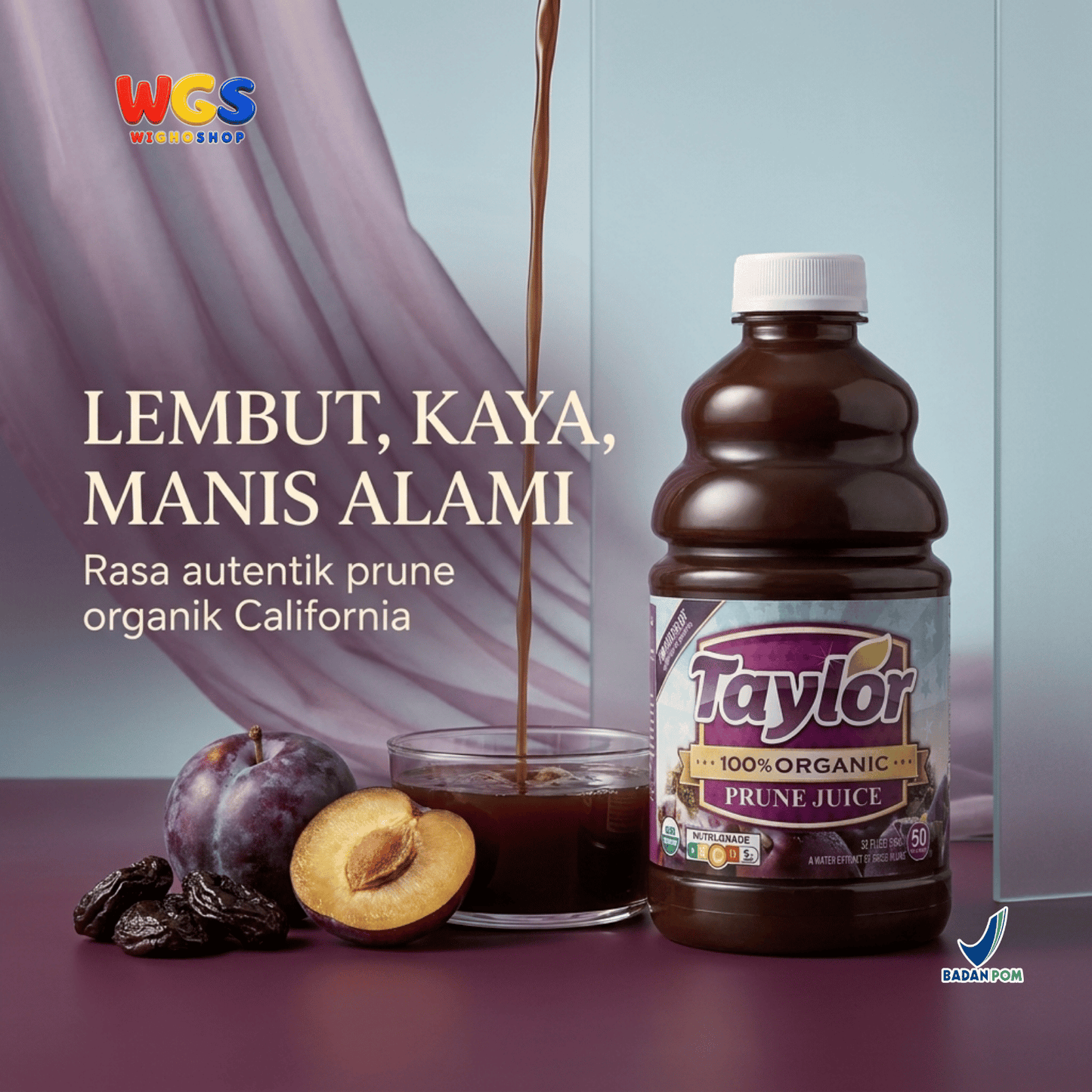Taylor 100% Organic Prune Juice 946ml - Jus Prune California Jus Buah Plum Kering Tanpa Gula Tambahan USDA Organic