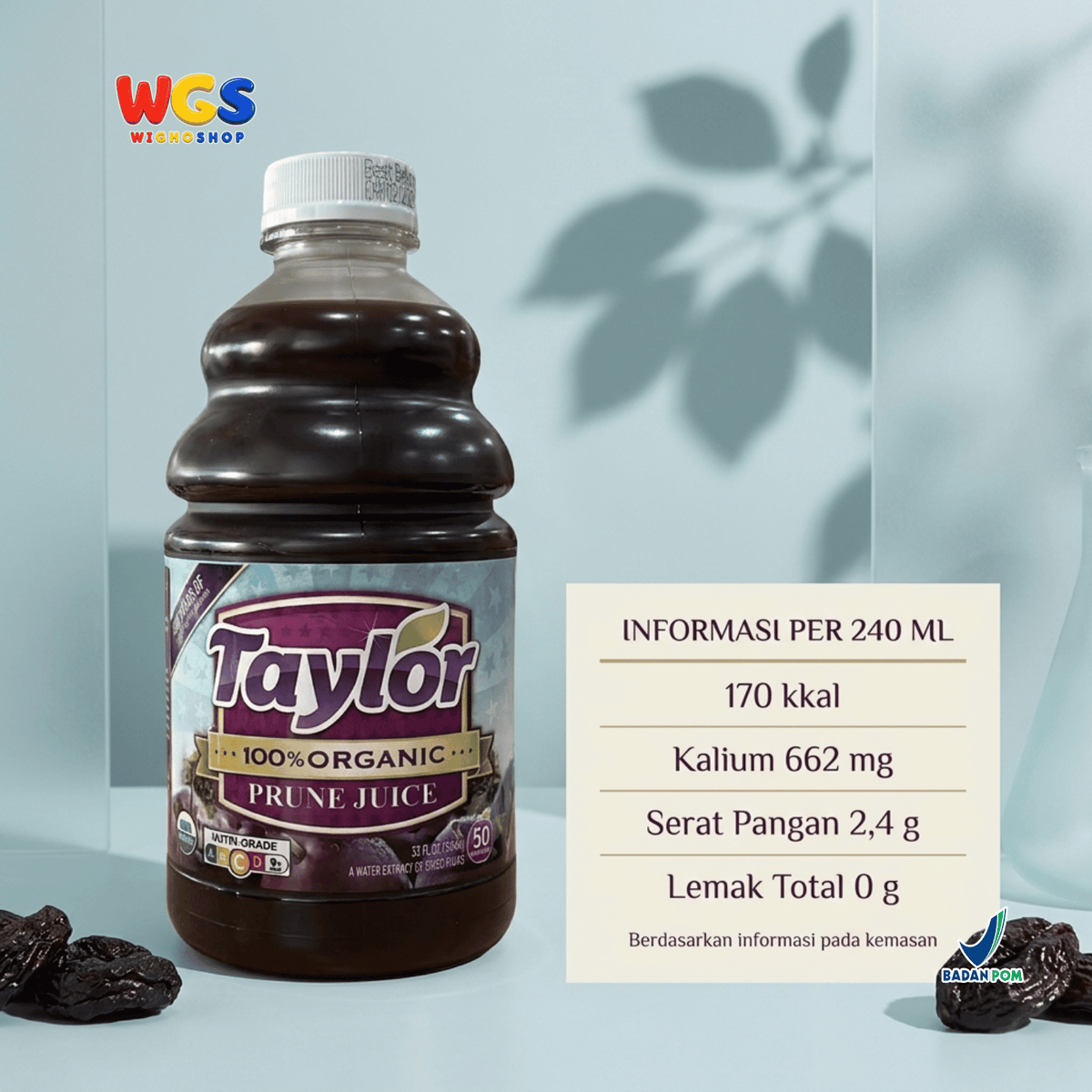 Taylor 100% Organic Prune Juice 946ml - Jus Prune California Jus Buah Plum Kering Tanpa Gula Tambahan USDA Organic