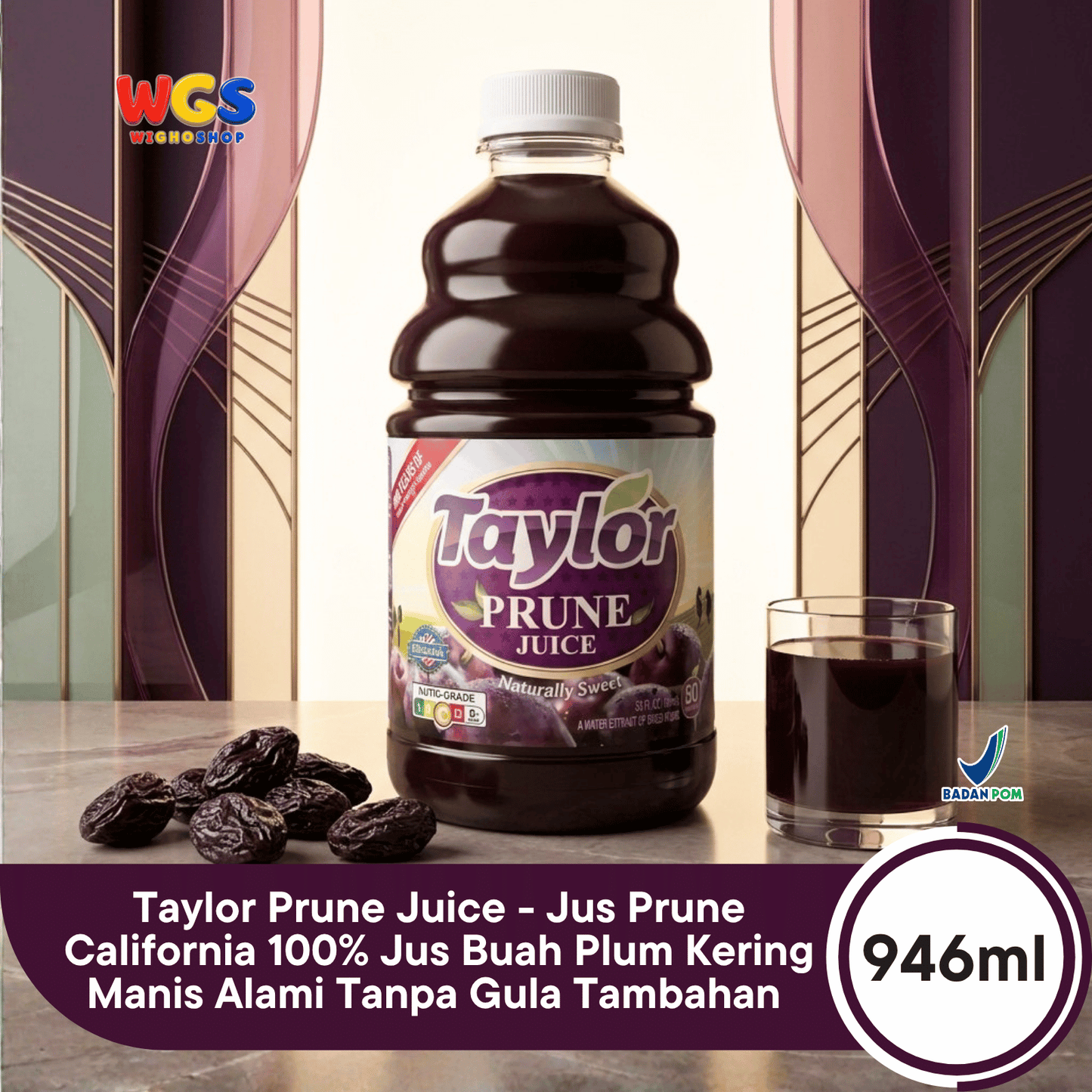 Taylor Prune Juice 946ml - Jus Prune California 100% Jus Buah Plum Kering Manis Alami Tanpa Gula Tambahan