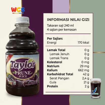 Taylor Prune Juice 946ml - Jus Prune California 100% Jus Buah Plum Kering Manis Alami Tanpa Gula Tambahan