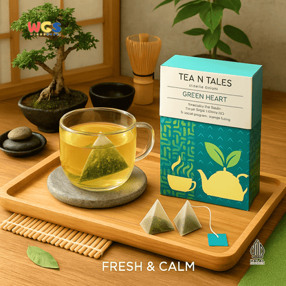 Tea N Tales Gourmet Tea Green Heart 15gr (5x3gr) – Teh Segitiga Teh Hijau Single Origin Segar Tenang