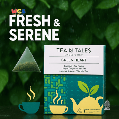 Tea N Tales Gourmet Tea Green Heart 15gr (5x3gr) – Teh Segitiga Teh Hijau Single Origin Segar Tenang