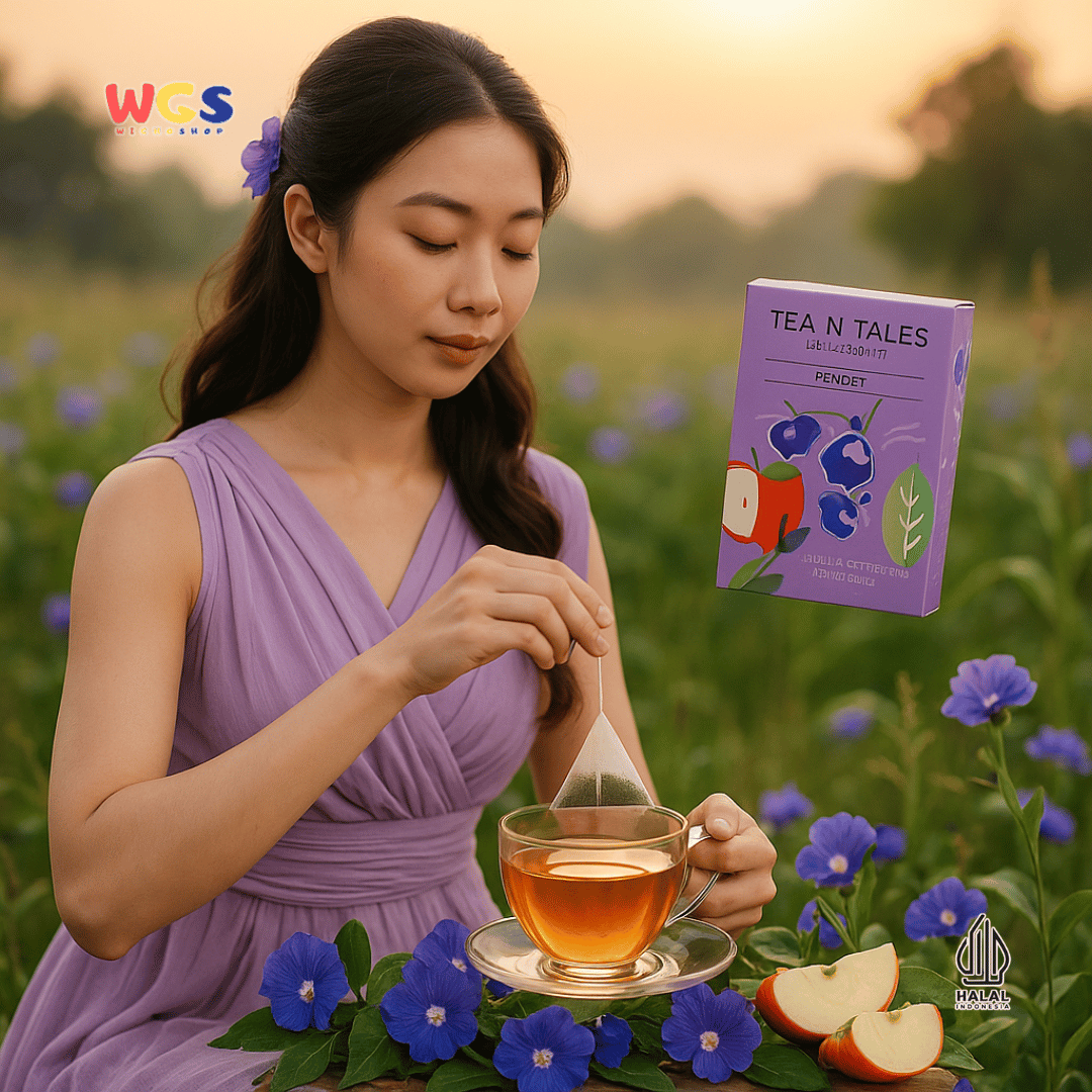 Tea N Tales Gourmet Tea Pendet 15gr (5x3gr) – Teh Segitiga Putih Apel & Telang Wangi & Lembut Alami