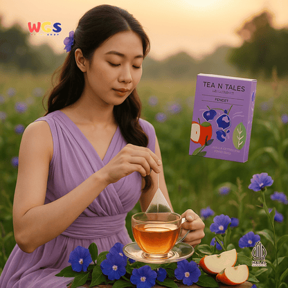 Tea N Tales Gourmet Tea Pendet 15gr (5x3gr) – Teh Segitiga Putih Apel & Telang Wangi & Lembut Alami