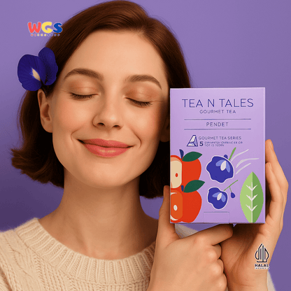 Tea N Tales Gourmet Tea Pendet 15gr (5x3gr) – Teh Segitiga Putih Apel & Telang Wangi & Lembut Alami