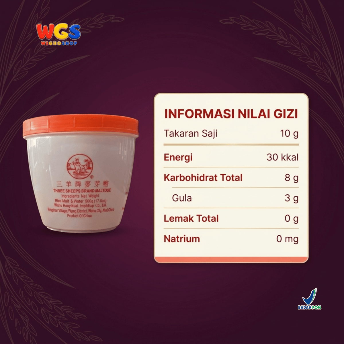Three Sheeps Maltose Syrup 500g - Sirup Maltosa Gula Beko Cair untuk Char Siu Bebek Panggang Kue dan Permen